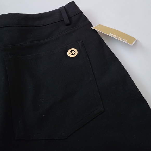 Michael Kors women's izzy skinny pants MK logo stretchy pants L XL Black - Picture 2 of 6